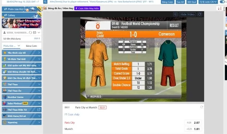 Giao diện chơi cá cược thể thao ảo 88Goals