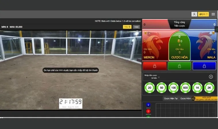 Giao diện đặt cược đá gà 88Goals